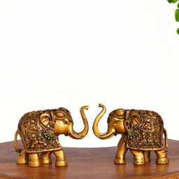 INTERNATIONAL GIFT Gold-Toned 2 Pieces Elephant Pair Figurine Showpiece-image-9