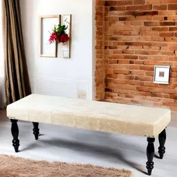 Ikiriya Bestone Solid Wood 3 Seater Bench in Beige Sparkle Velvet-image-6
