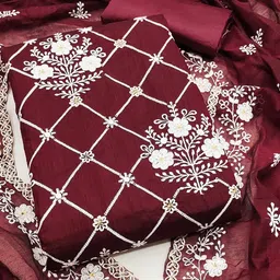 Peachmode Floral Embroidered Chanderi Cotton Unstitched Dress Material-image-75