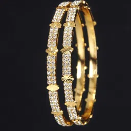 SGA FASHION Set Of 2 Gold-Plated American Diamond Stones Studded Bangles-image-58