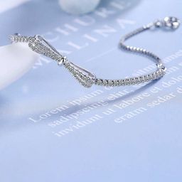 Bling Queen Silver-Plated Cubic Zirconia Studded Charm Bracelet-3