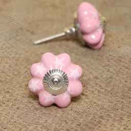 MODEFE 6-Pcs Pink & White Printed Ceramic Door Knobs-40