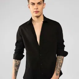 URBANICE Men Classic Slim Fit Solid Spread Collar Cotton Casual Shirt-image-5