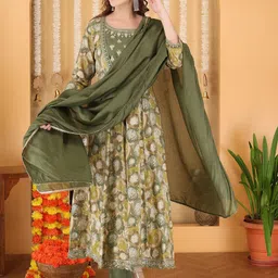 Anouk Women Floral Printed Regular Chanderi Silk Anarkali Kurta with Trousers & Dupatta-picture-13