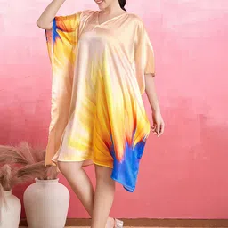 LABEL AARNA Tie and Dye Dyed Satin A-Line Dress-image-2