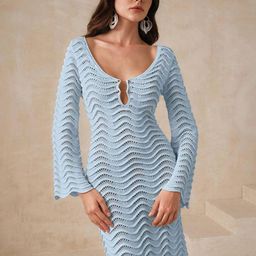 Alamode By Akanksha Shirly Women Ice Blue Luxe Crochet Knit Dress -Resortwear-image-52