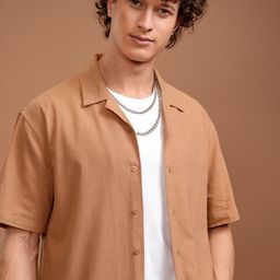 HIGHLANDER Men Cuban Collar Solid Cotton Relaxed Fit Casual Shirt-picture-28