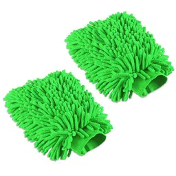 Kuber Industries 2-Pcs Green Double Sided 100GSM Car Washing Gloves-33