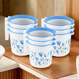 Kuber Industries Blue & White 9 Pieces Floral Printed Bathroom Mugs-1.5 Litres-21
