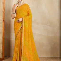 KALINI Printed Bandhani Saree With Embroidered Border-image-12