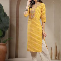 Sangria Women Polka Dots Embroidered Pure Cotton Straight Kurta-18