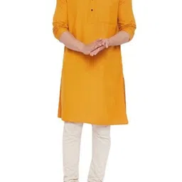 Men Solid Straight Kurta (Yellow)-image-57