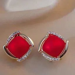 kazare Set Of 2 Rhodium-Plated Artificial Stones Studded Square Shaped Studs image 5