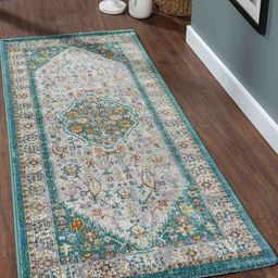 OBSESSIONS Teal- Green & White Floral Printed Anti Skid Bedside Runner-16