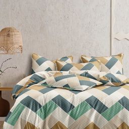Myntra Elegant Homes Grey & Green Geometric 350 TC Bedsheet with 2 Pillow Covers-30