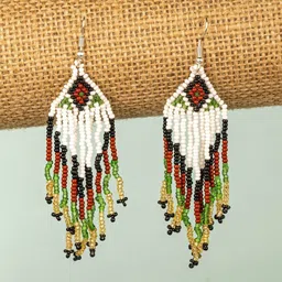 Crunchy Fashion Artificial Beaded Tasselled Diamond Shaped Drop Earrings-image-2