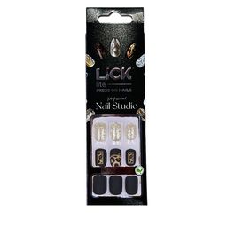 LICK 30 Pcs Matte Glitter & Pattern Fake Artificial Press On Nails - Black image 2