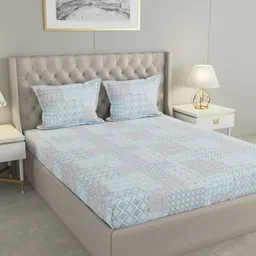 Raymond Home Lavender & Blue Ethnic Motifs 200 TC Queen Bedsheet with 2 Pillow Covers-image-82