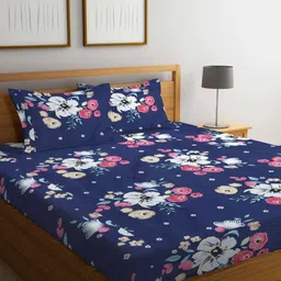 Myntra Elegant Homes Blue & Pink Floral Printed 300 TC King Bedsheet Set 2.50 m x 2.20 m-10