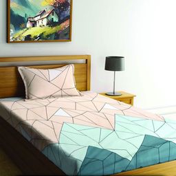 Myntra Elegant Homes Cream & Blue Printed 300 TC Single Bedsheet Set-2.25 m x 1.50 m-0