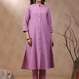 KALINI Women Regular Mirror Work Pure Cotton Kurta with Trousers-12