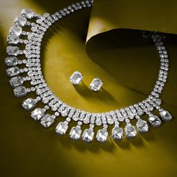 ORANGENYSHA Gold-Plated AD Gemstone Studded Jewellery Set-image-16