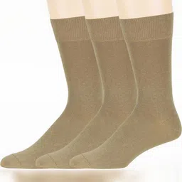 Akeeta Unisex Pack Of 3 Khaki Plain Cotton Calf Length Socks-picture-49