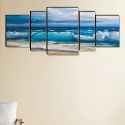 SAF Blue & White 5 Pieces Sea Wooden Wall Art-image-86