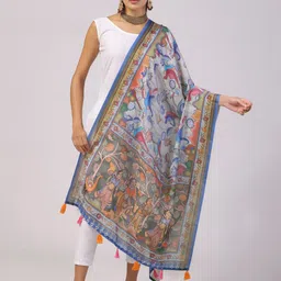 Kaizen TEXO FAB Ethnic Motifs Printed Linen Dupatta-image-65
