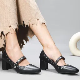 SHUZ TOUCH Embellished Pointed Toe Block Heel Pumps-6