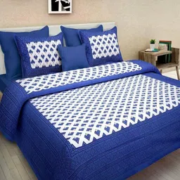 Aura Blue And White Printed Pure Cotton 144 TC Queen Bedsheet Set 2.10 m X 2.30 m-image-96