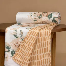 Huesland Orange & White Floral AC Room Single Bed Dohar-14