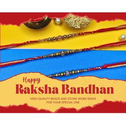 Anouk Set Of 3 Beaded Cotton Thread with AD Stones & Meenakari Designer Rakhi for Brother image 2