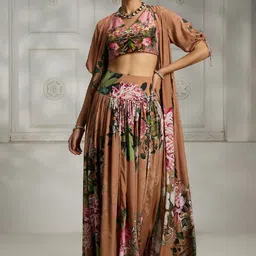 Rivaar By Rocky Star Printed Crop Top With Skirt& Shrug Co-Ords-image-2