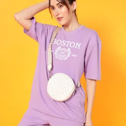 Dogman Women Abzorb Varsity Printed Round Neck Cotton Oversized T-shirt-picture-45