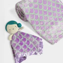 MiArcus Purple & Green 2 Pieces Geometric Printed Heavy Winter 300 GSM Double Bed Blanket-11