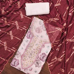 SHADOW & SAINING Floral Printed Beads And Stones Organza Unstitched Dress Material-image-89