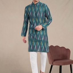 SKAVIJ Men Printed Regular Gotta Patti Pure Cotton Kurta with Pyjamas-17