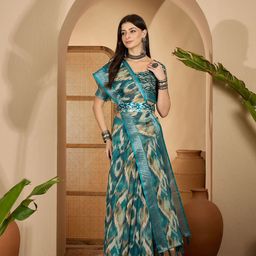 Sangria Digital Printed Belted Saree With Blouse Piece-image-80