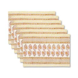 Fabindia Yellow & White 6 Pieces Floral Printed Cotton Table Placemats-5