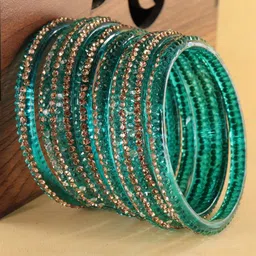 LAVAZZA Set Of 10 Fancy Glass Crystals Studded Bangles-1
