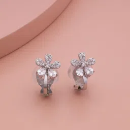 Kushal's Fashion Jewellery Rhodium-Plated Geometric Zircon Studded Studs-21