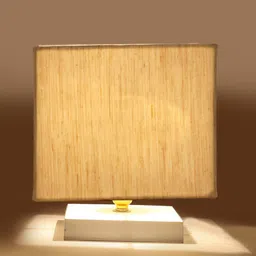 Devansh Off-White Cotton Square Table Lamp With Wood Base image 3