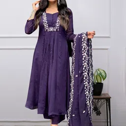 GoSriKi Floral Yoke Design Thread Work Anarkali Kurta With Palazzo & Dupatta-picture-46