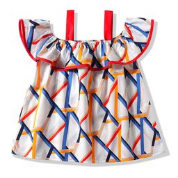 LULU & SKY Geometric Printed Off-Shoulder Cold-Shoulder Sleeves Regular A-Line Cotton Top-9