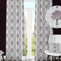 UrbanArts Violet And White 2 Pieces Floral Printed Room Darkening Door Curtains-picture-3