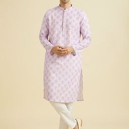 Manyavar Floral EmbroideredArt Silk Mandarin Collar Straight Kurta With Trousers-image-50