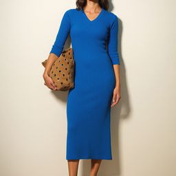 SASSAFRAS Women Self Design V-Neck Bodycon Midi Dress-picture-33