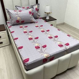 Pure Decor Lounge Fur Purple Printed 260 TC Pure Cotton Single Bedsheet Set 1.73m x 2.36m-image-14