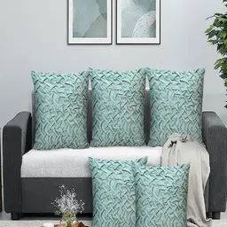 RRC Turquoise Blue Set of 5 Velvet Square Cushion Covers-2